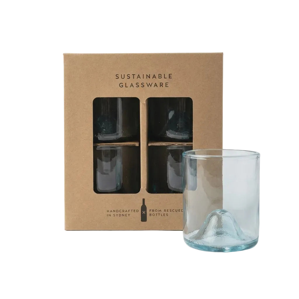 Gift Pack of 4 Upcycled Cut Wine Bottles Tumbler - Aqua Home Hila