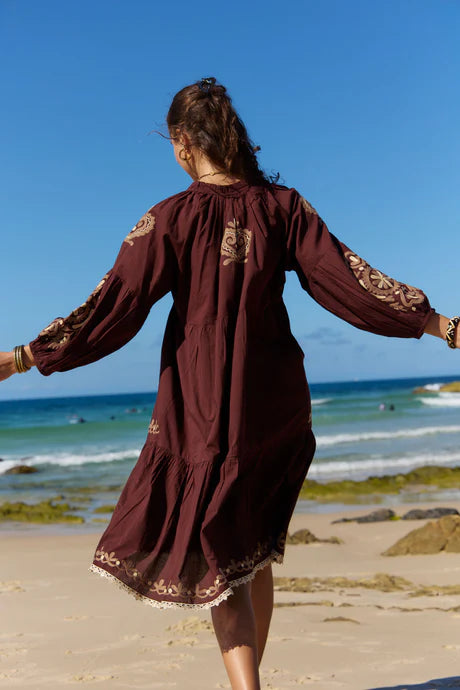 Molly Dress Bronte Embroidery Chocolate Dresses Naudic