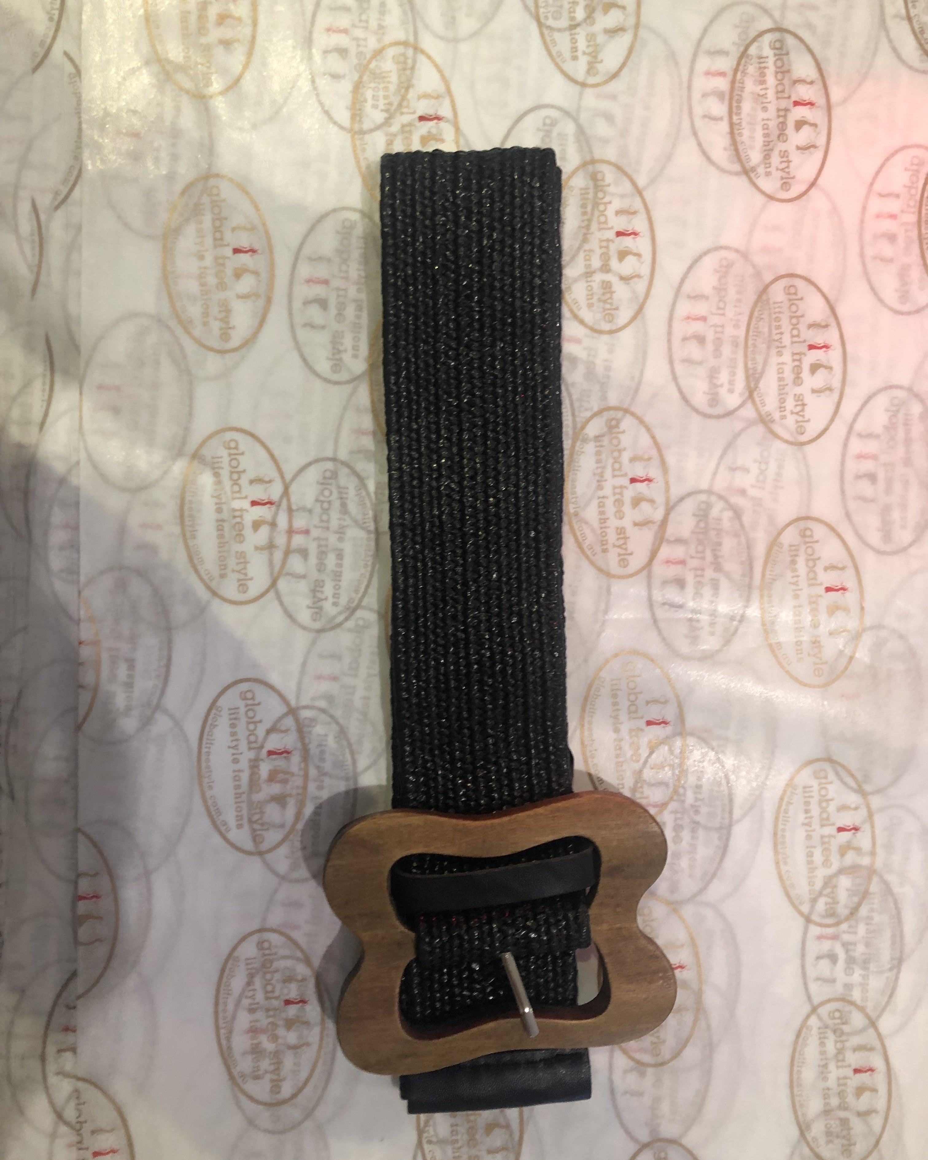 Stretch Belt Flower wood buckle in Black - Global Free Style