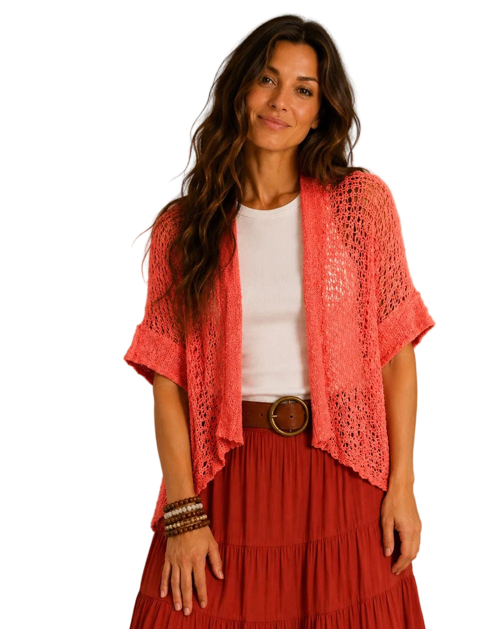 Popcorn Knit Cardy/Shrug Coral Tops Ombak