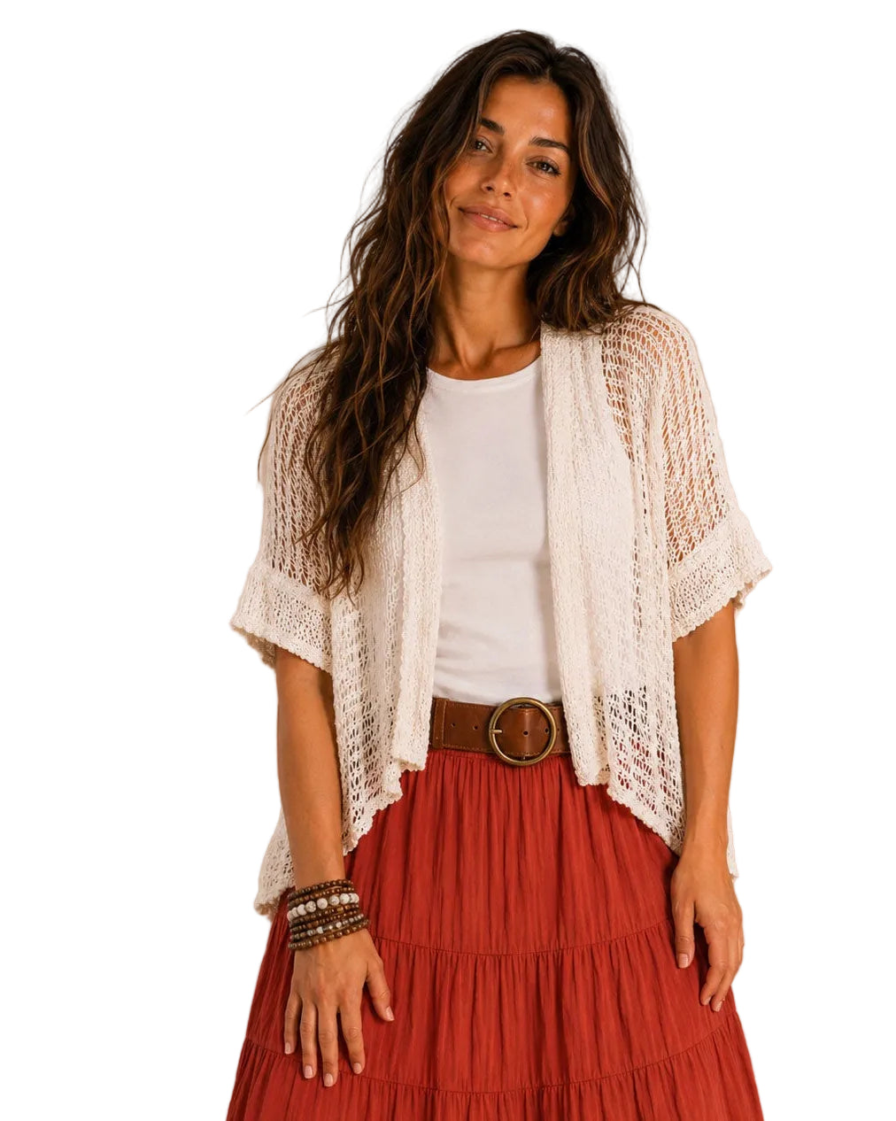 Popcorn Knit Cardy/Shrug White Tops Ombak