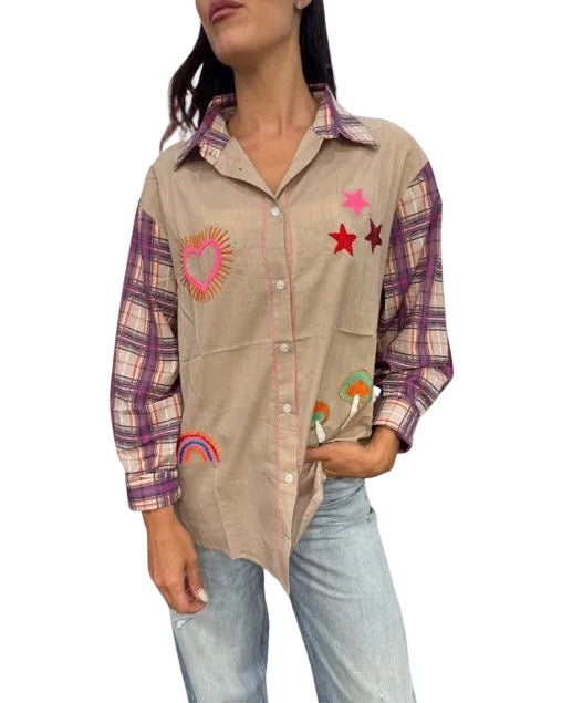 Zoda Embroidered Boyfriend Shirt Tops Zoda S/M