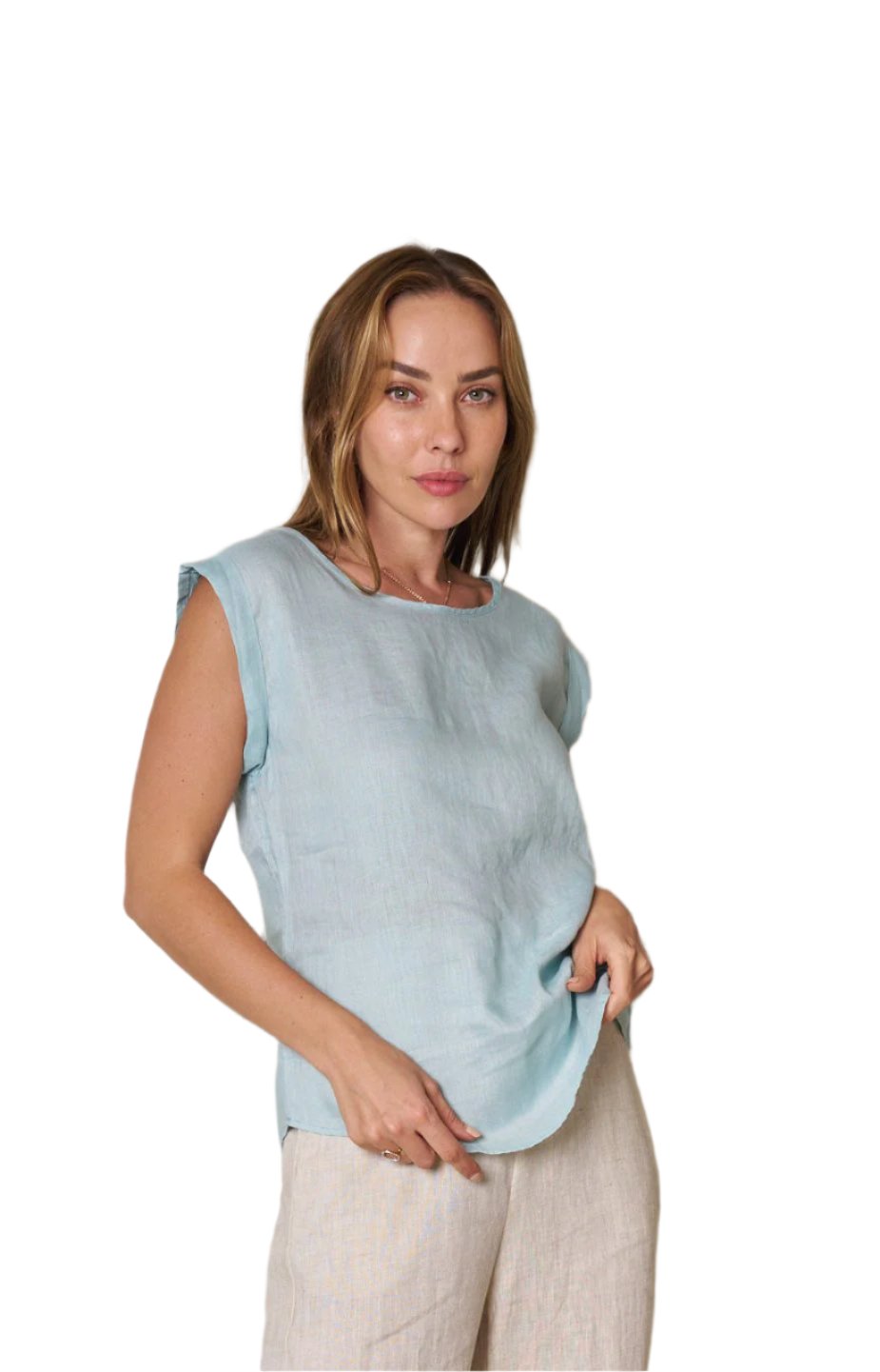 Amelia Top Linen Ice Blue Tops Valeria Label S(8)