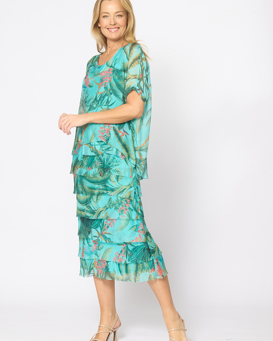 Multi Layers Dress Acqua Garden Print Dresses La Strada