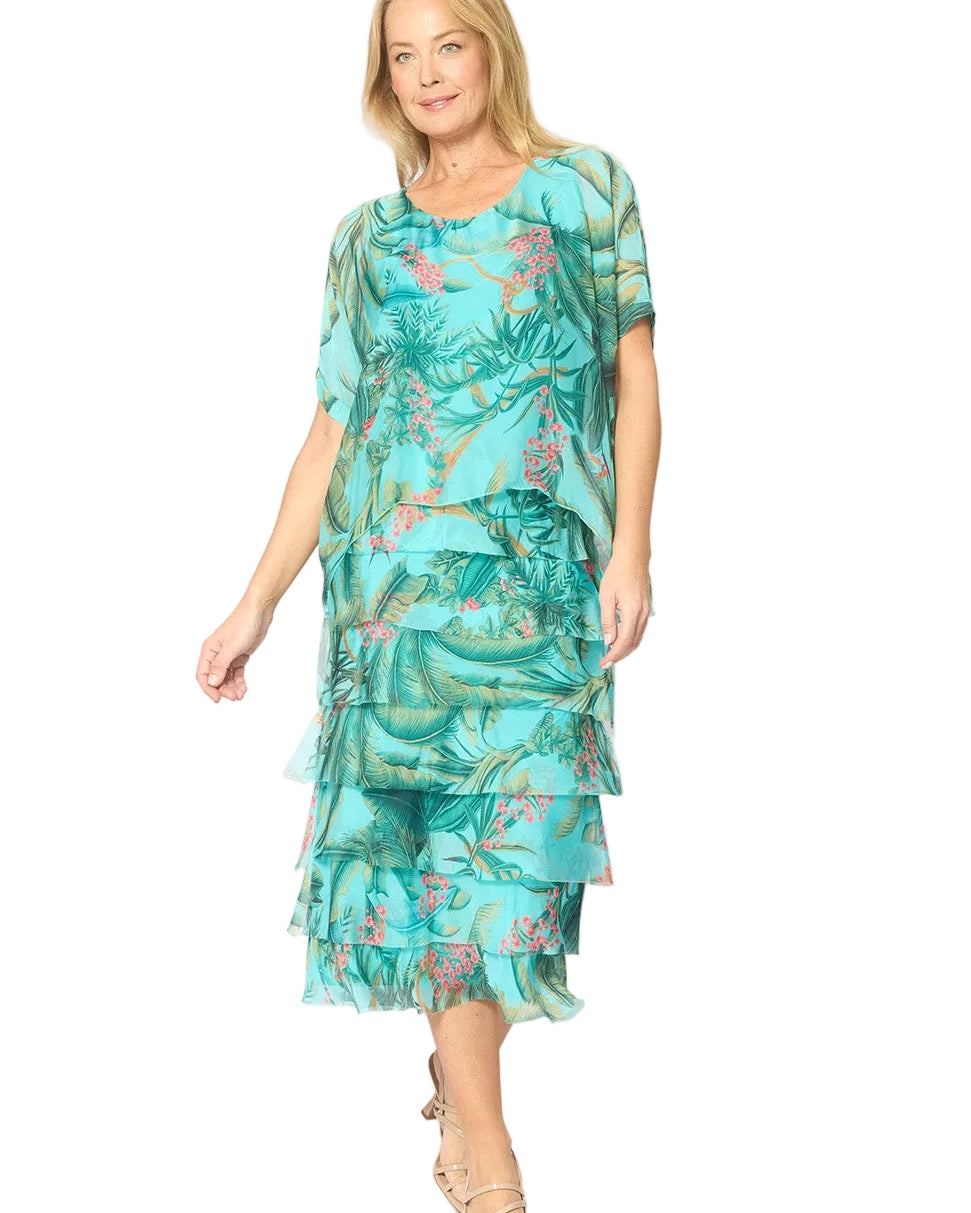 Multi Layers Dress Acqua Garden Print Dresses La Strada S(8)