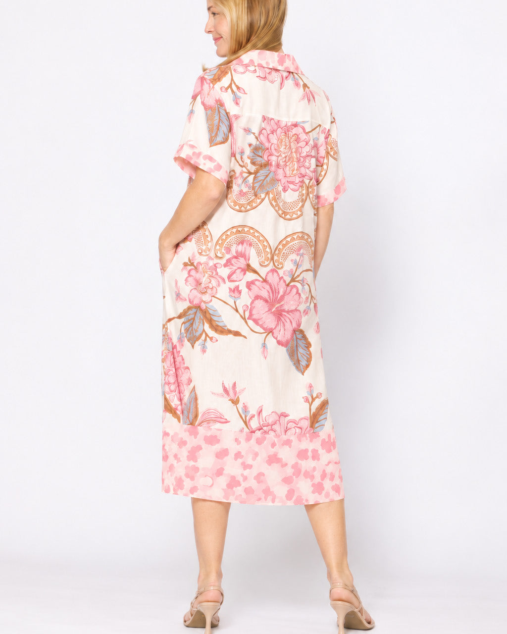 Cotton Shirt Dress White / Pink Floral - Global Free Style