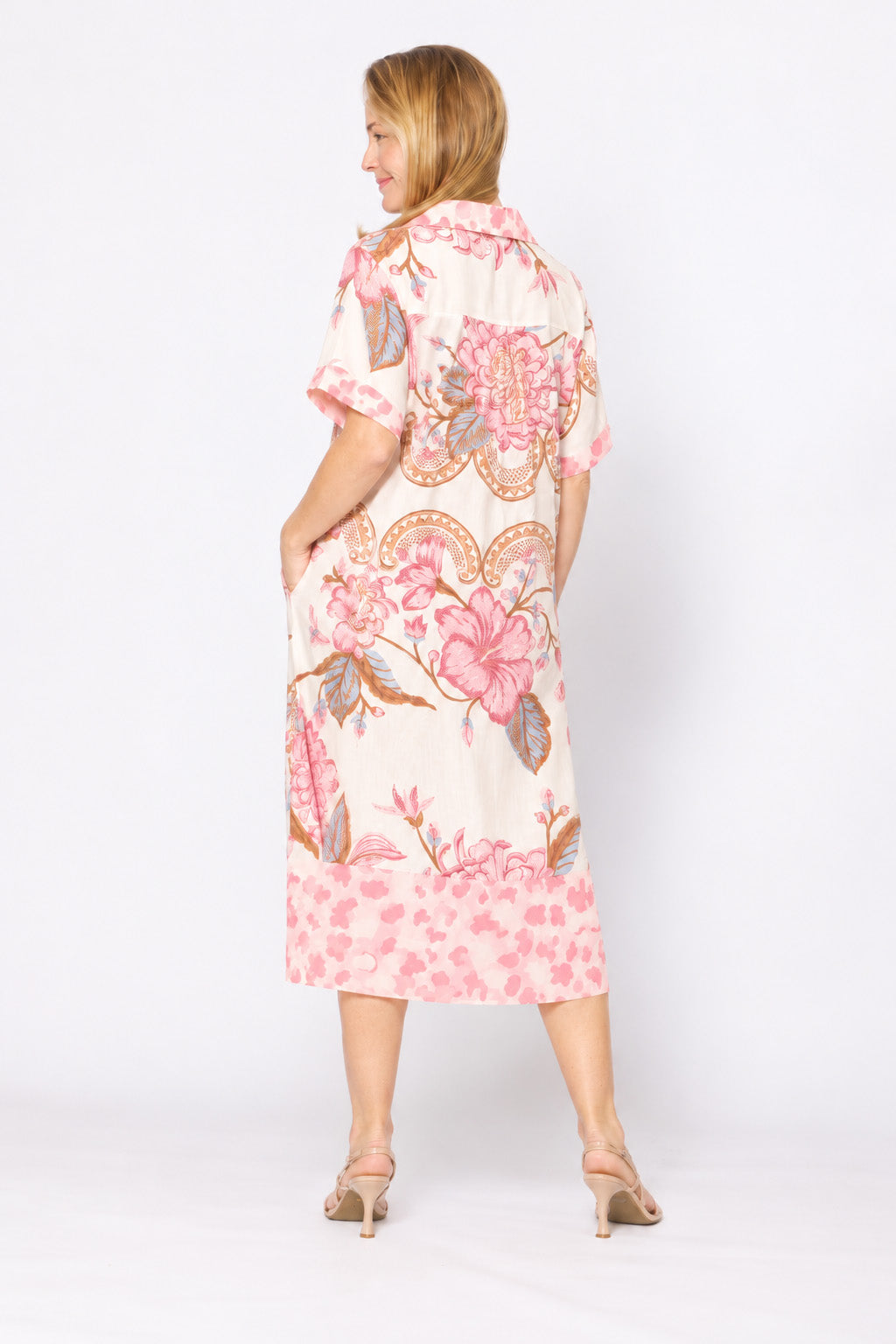 Cotton Shirt Dress White / Pink Floral - Global Free Style