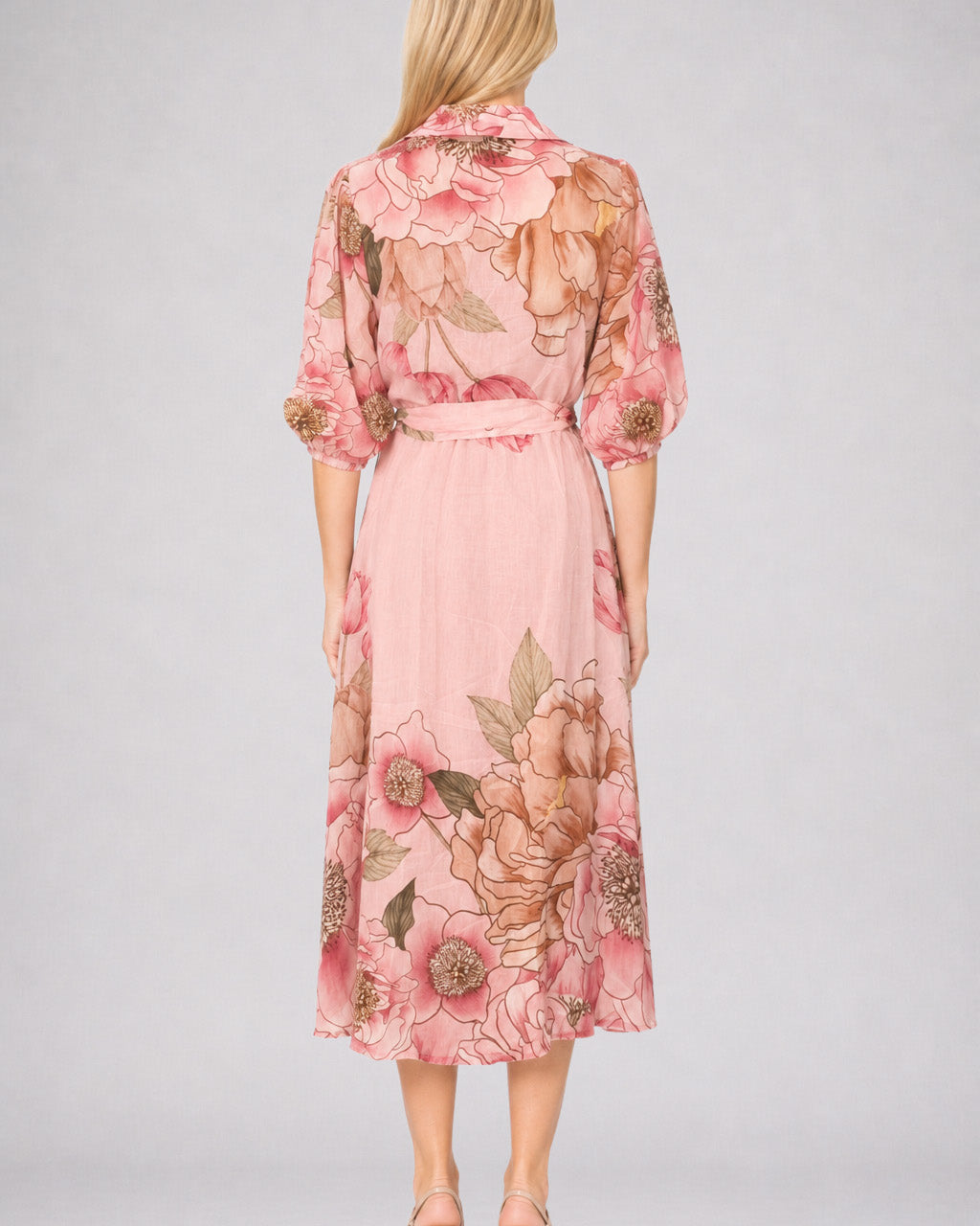 Puff Sleeve Shirt Dress With Slip Pink Floral - Global Free Style