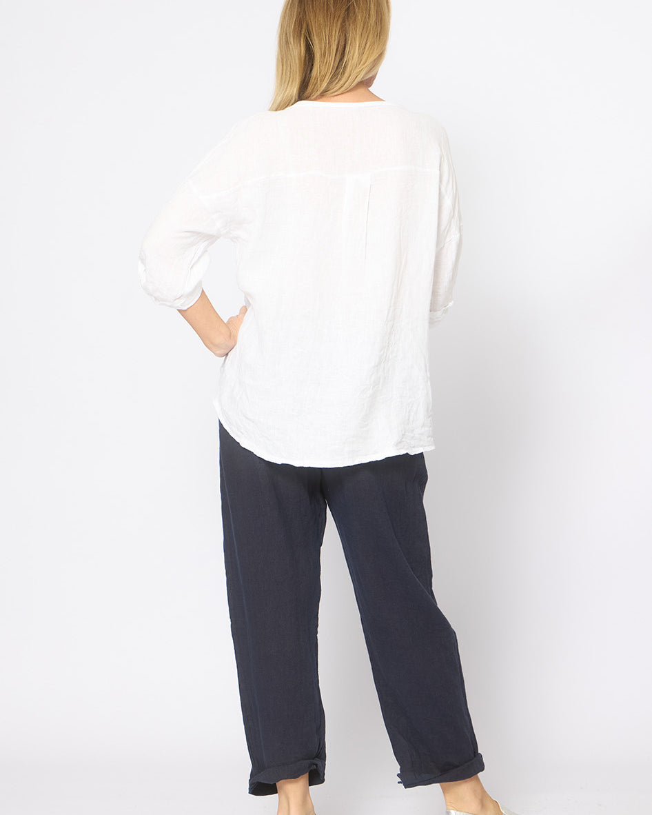 Rolled V-neck Top White Tops La Strada