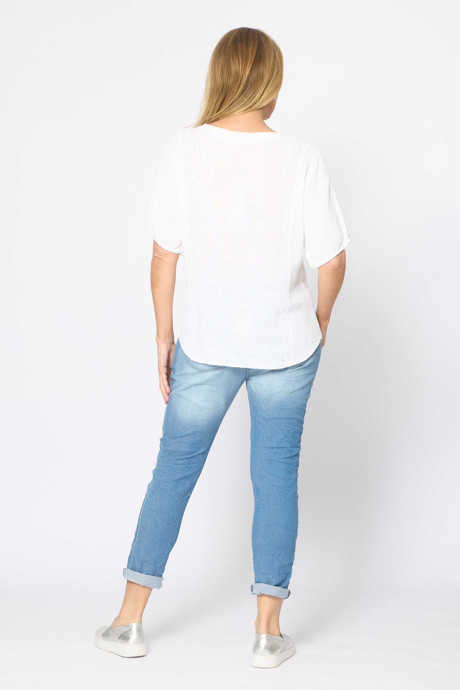Mesh Panel Short Sleeve Top White Tops La Strada