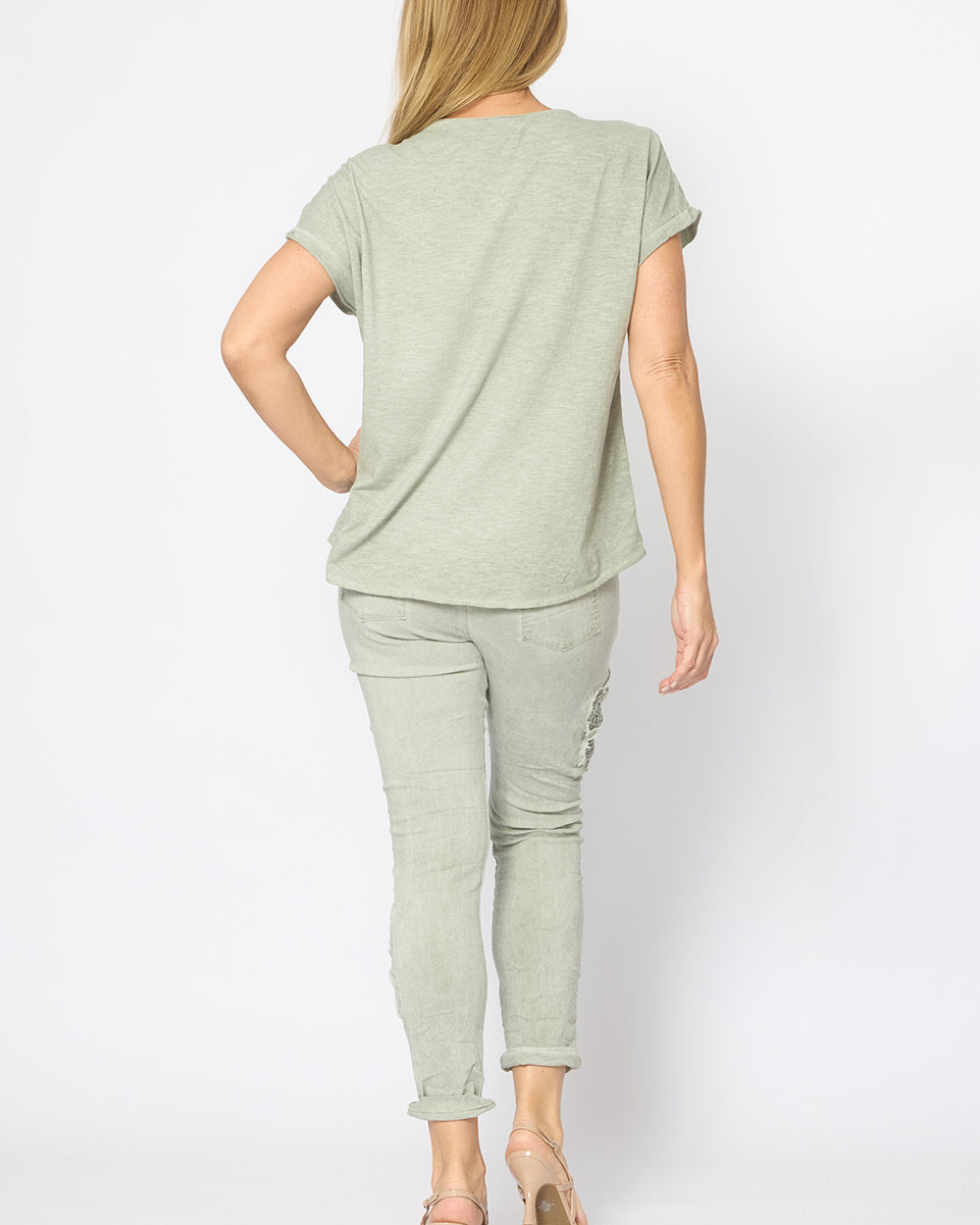 Applique Flower Pant Militare Bottoms La Strada