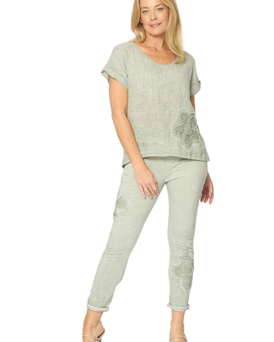 Applique Flower Pant Militare Bottoms La Strada S(8-10)