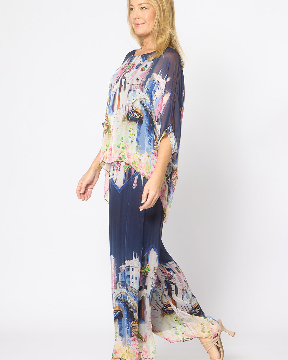 Floral Pant Navy/Pink Bottoms La Strada