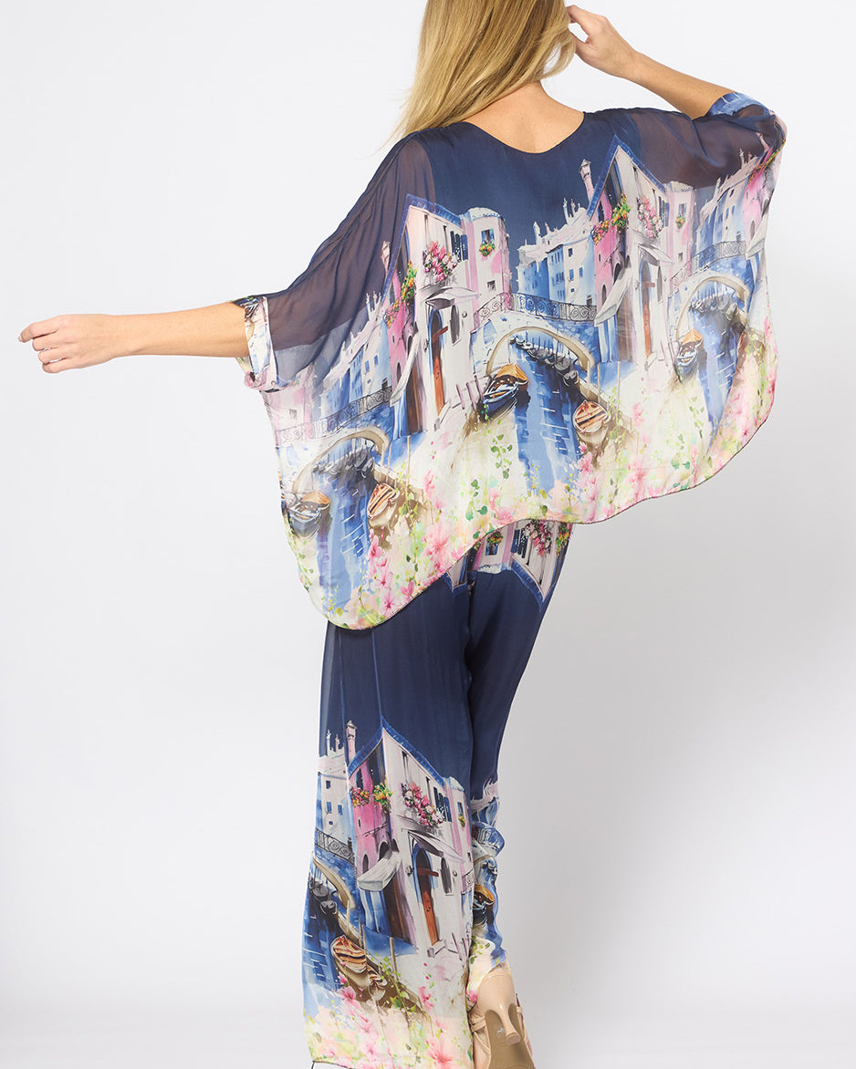Floral Pant Navy/Pink Bottoms La Strada