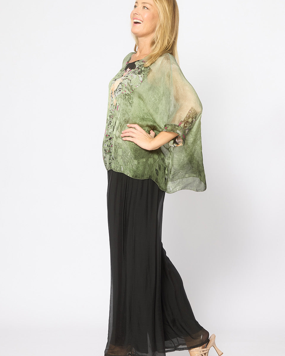 Kaftan Top Khaki Print Tops La Strada