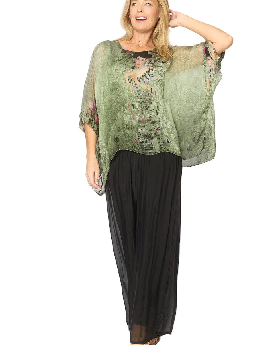 Kaftan Top Khaki Print Tops La Strada S(8-10)