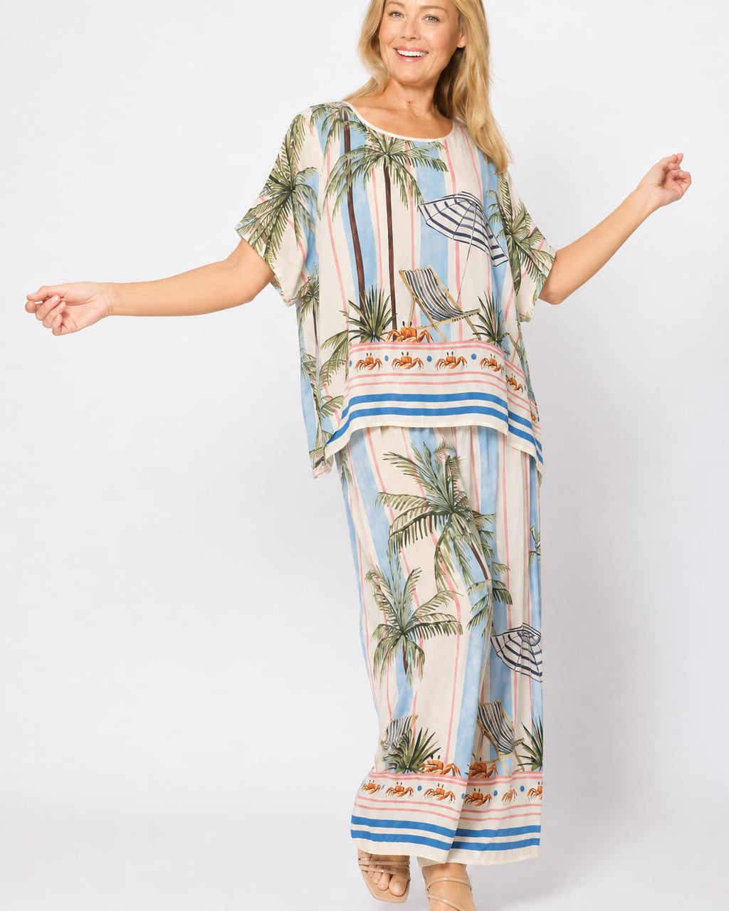 PALMTREE PRINT STRAIGHT LEG PANTS Bottoms La Strada