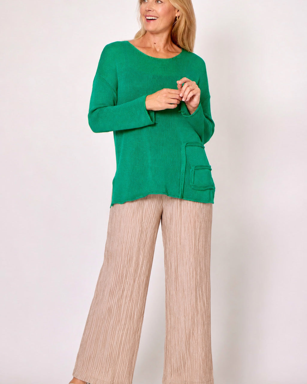 La Strada Crinkle Pants Beige Bottoms La Strada