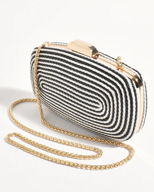 Leela Rope Detail Structured Clutch Black/White - Global Free Style