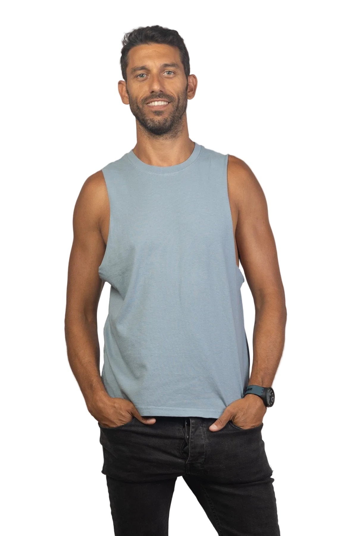 Powder Blue Organic Cotton Tank Top Mens Tops Skumi