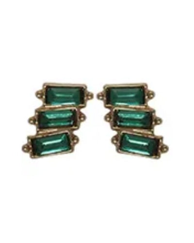 Trio Stack Crystal Earrings Gold Emerald Earrings Fabienne