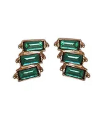 Trio Stack Crystal Earrings Rose Gold Emerald Earrings Fabienne