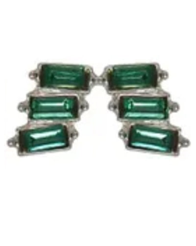 Trio Stack Crystal Earrings Silver Emerald Earrings Fabienne