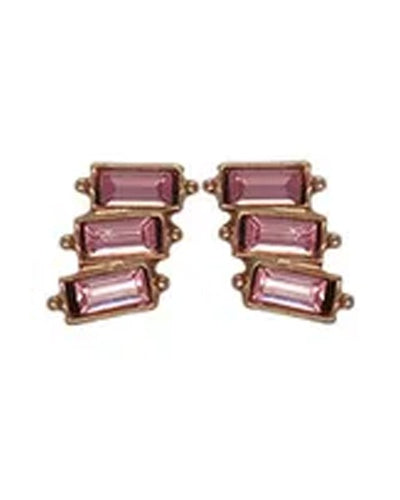 Trio Stack Crystal Earrings Rose Gold Pink Earrings Fabienne
