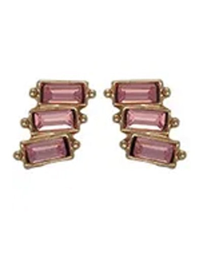 Trio Stack Crystal Earrings Gold Pink Earrings Fabienne