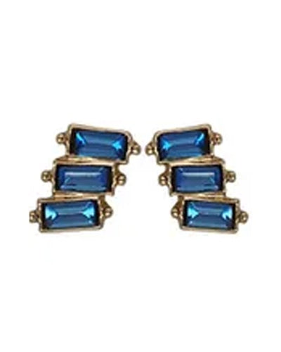 Trio Stack Crystal Earrings Gold Sapphire Earrings Fabienne