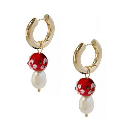 Pearl Bead Hoop Earrings Red Earrings Sun Accessories