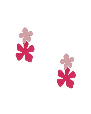 Dual Flower Drop Earrings Punch Pink Earrings Sun Accessories