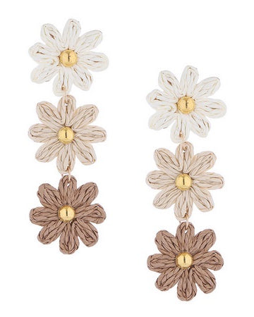 Tiered Rattan Flower Earrings Brown Earrings Sun Accessories