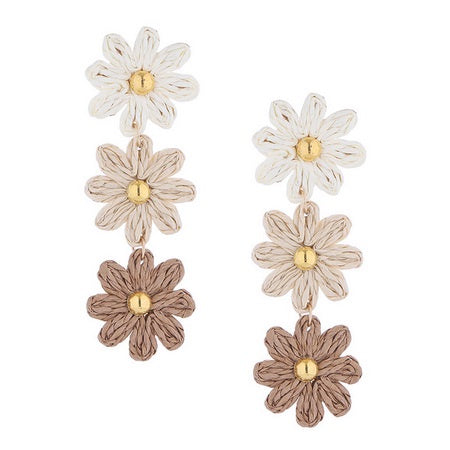 Tiered Rattan Flower Earrings Brown Earrings Sun Accessories