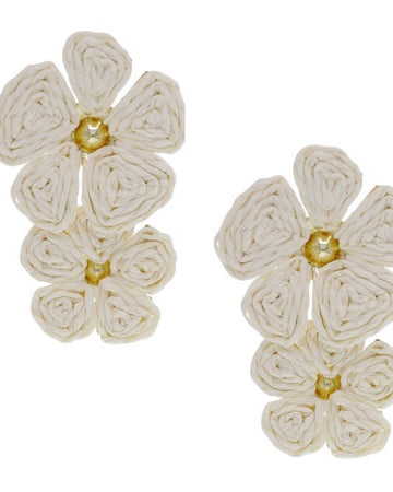 Dual Rattan Flower Earrings Beige Earrings Sun Accessories