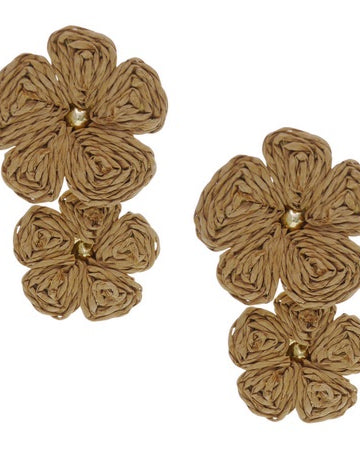 Dual Rattan Flower Earrings Brown Earrings Sun Accessories