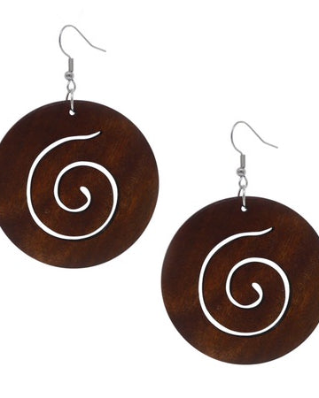 Swirl Wood Disc Drop Earrings Brown Earrings Sun Accessories