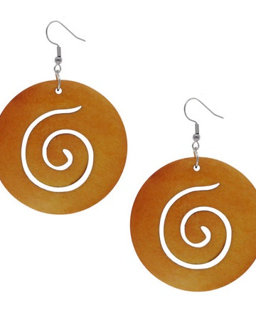 Swirl Wood Disc Drop Earrings Khaki Earrings Sun Accessories