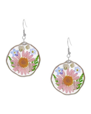 Flower Disc Drop Earrings Silver Earrings Sun Accessories