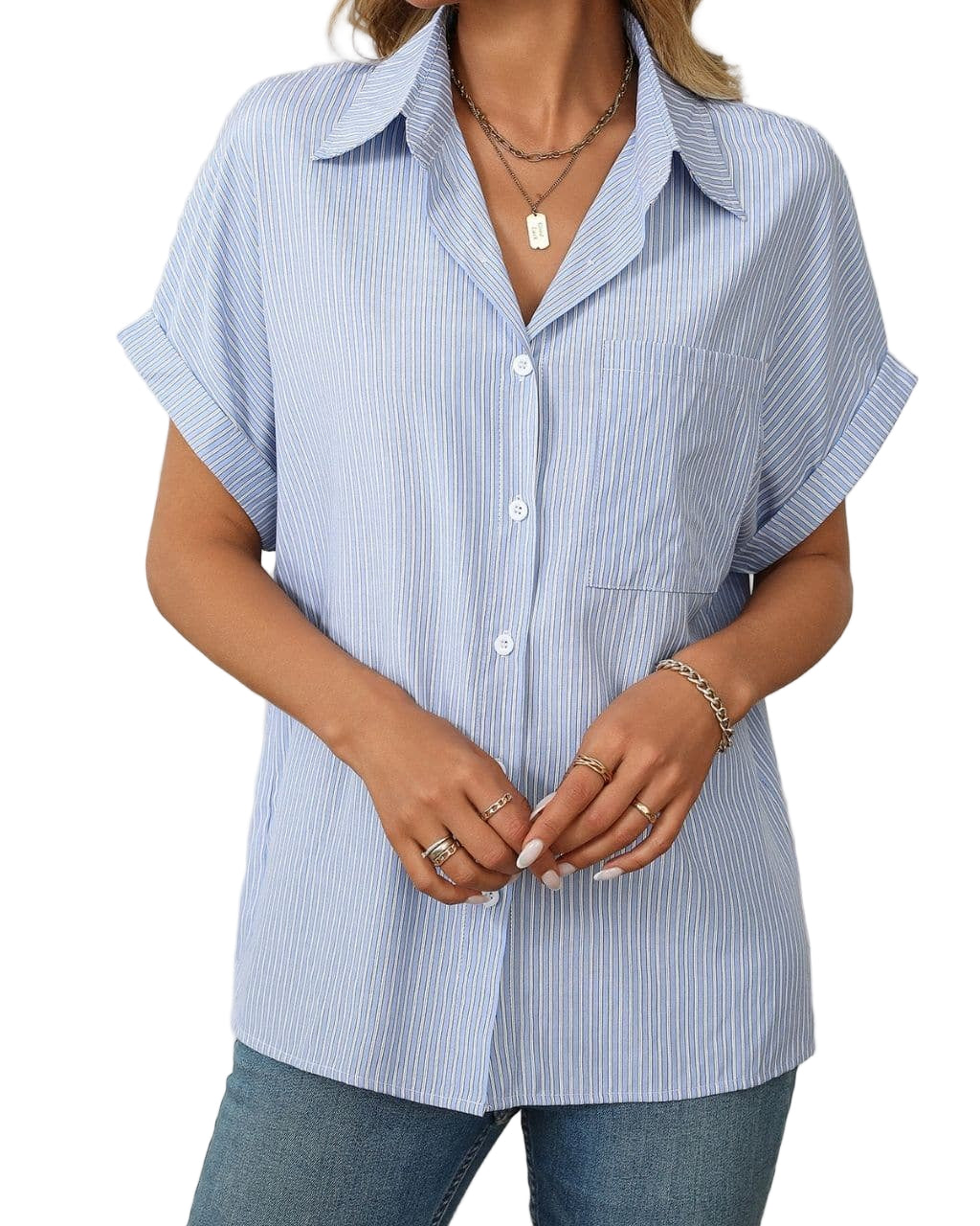 Button-up Puff Sleeves Shirt Tops Mutig S(8)