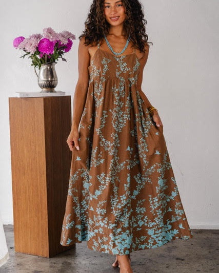 Toscano Chocolate Aqua Madds Maxi dress- Cotton Voile Dresses Coconinya