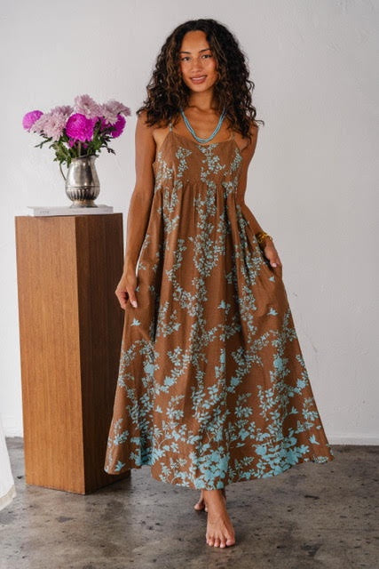 Toscano Chocolate Aqua Madds Maxi dress- Cotton Voile Dresses Coconinya