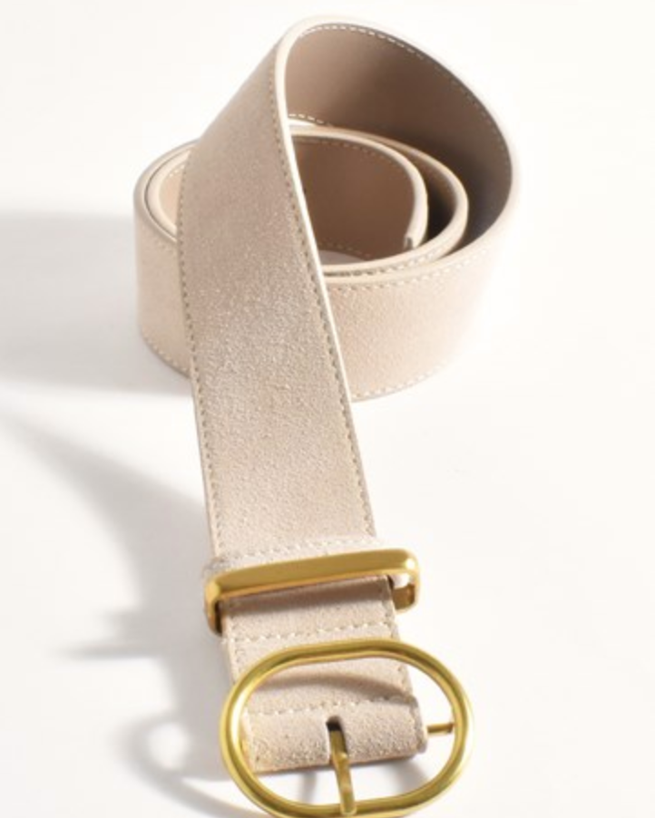 Metal Oval Buckle Suede Belt Stone - Global Free Style