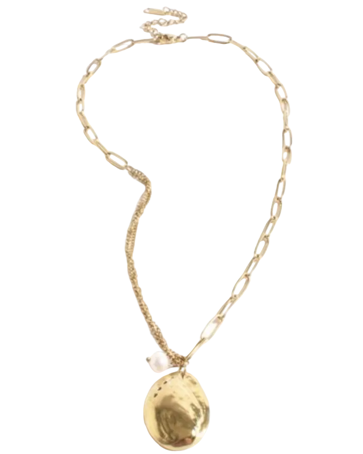 Metal Pod Mini Pearl Pendant Necklace Gold/Cream Necklaces Adorne