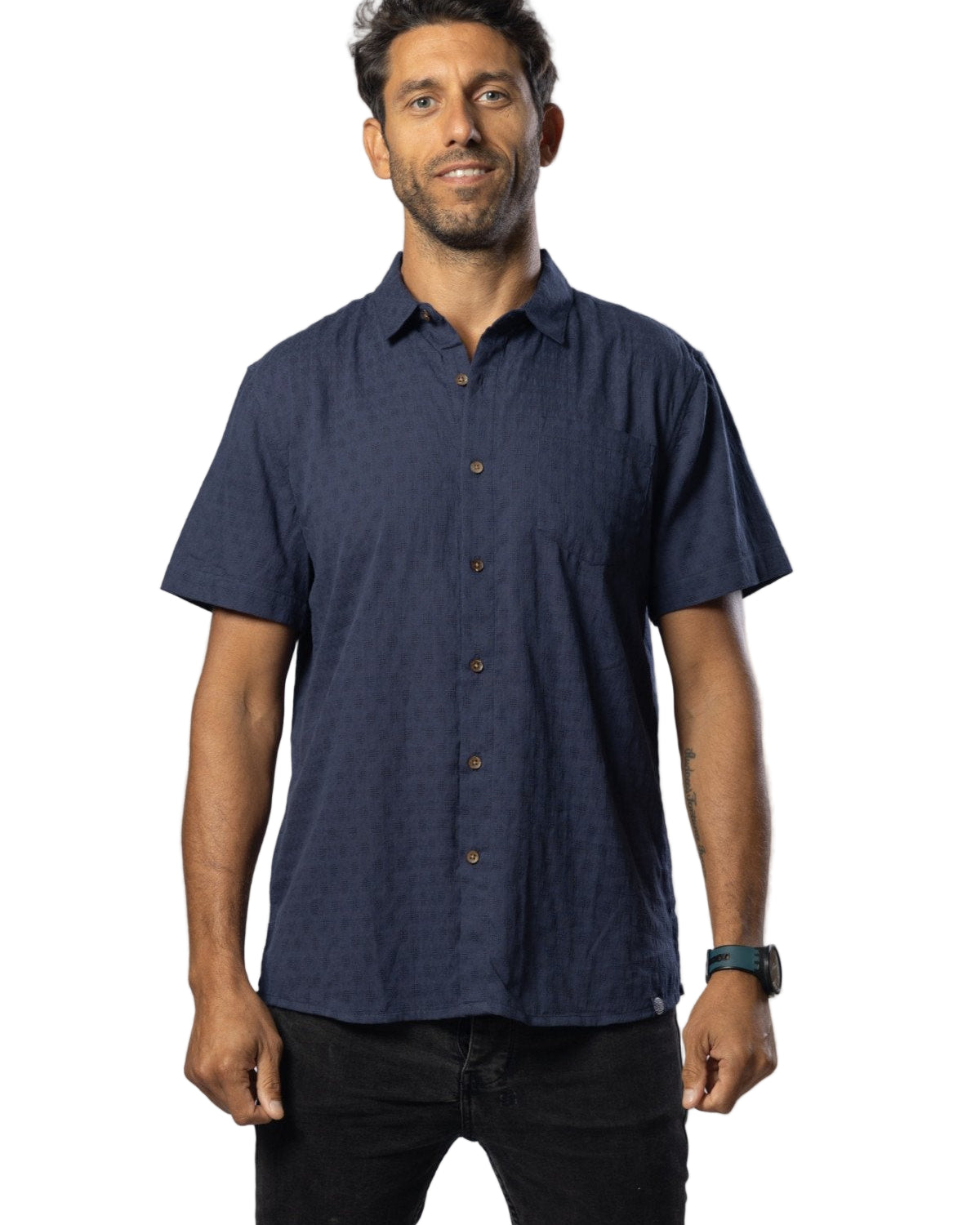 Panama Weave Midnight Blue Mens Shirt Mens Tops Skumi S