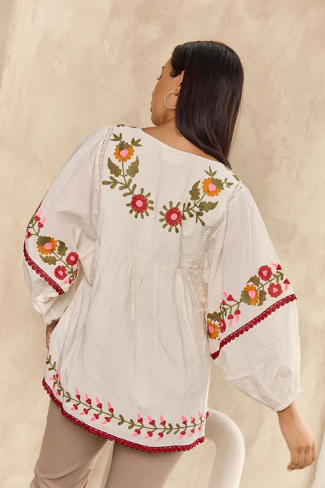 Bahamas Top Acacia Embroidery Tops Naudic