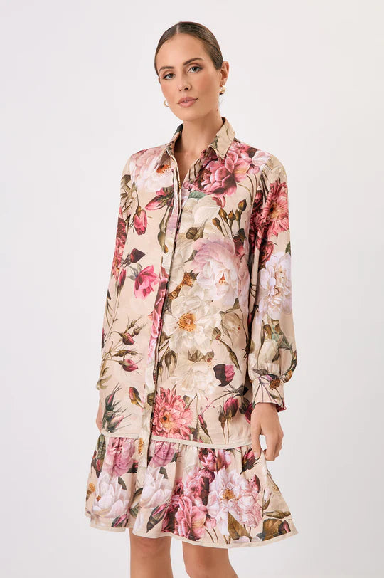 Nathalia Linen Floral Dress Print Dresses Adorne