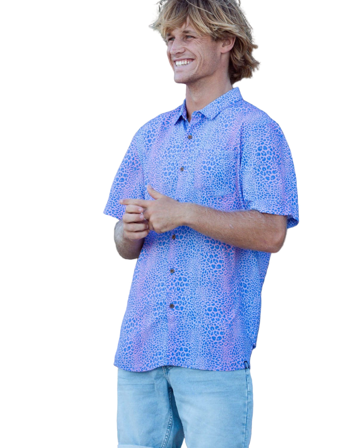 Neon Leopard Rayon Shirt Mens Tops Skumi S