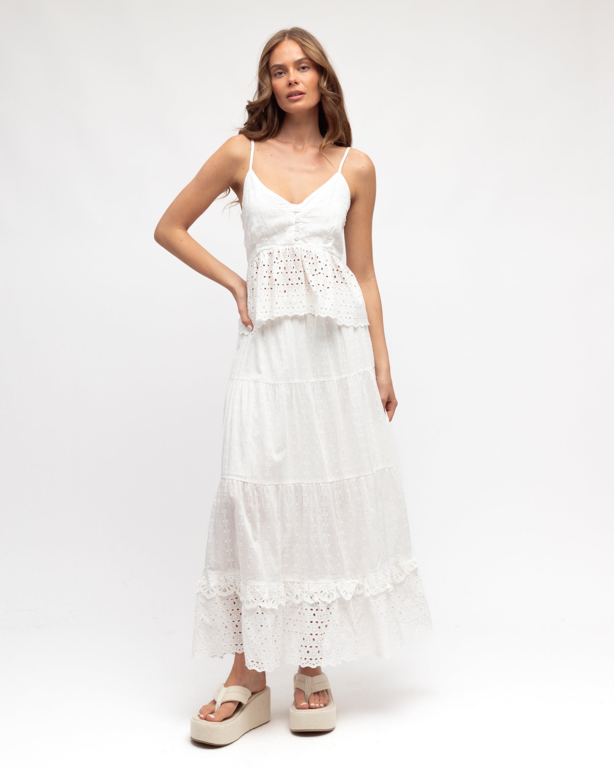 Boho Midi Skirt White Skirts Paper Heart