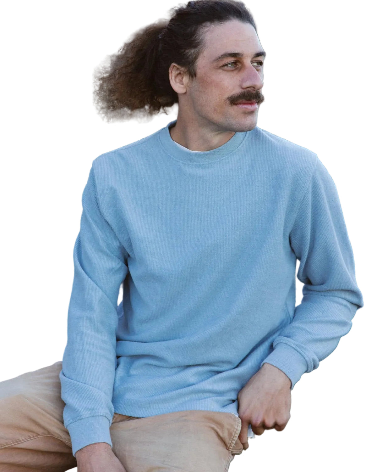 Pale Blue French Terry Ribbed Sweater Mens Tops Skumi S